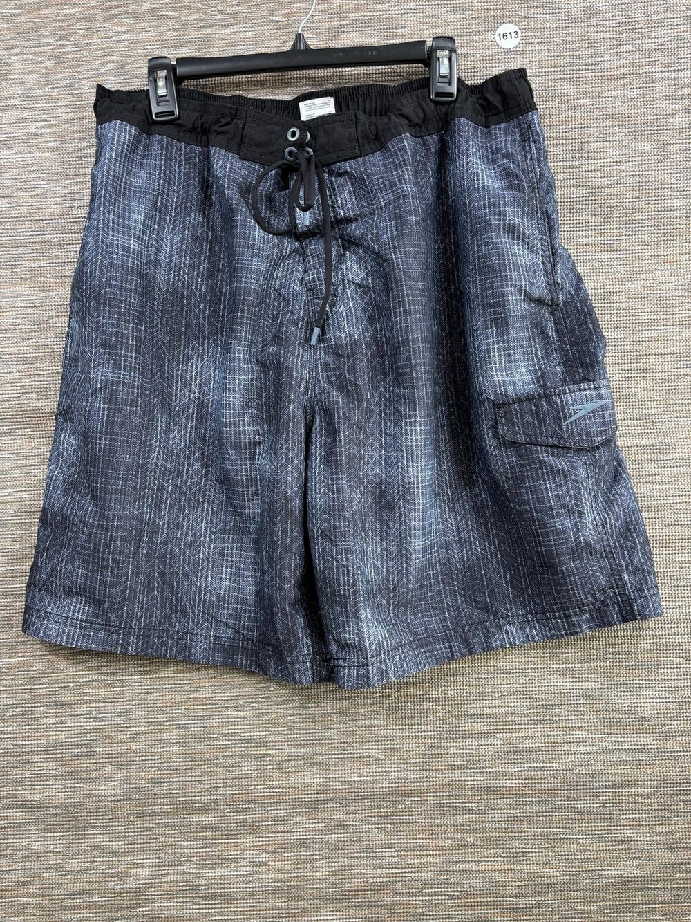 Speedo Swim Trunks Mens 2XL Gray Geometric Print Elastic Waist Quick Dry Lined